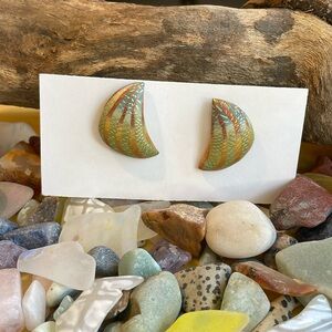 Vintage Elise Winters earrings stunning 1990’s studs polymer clay / gold green